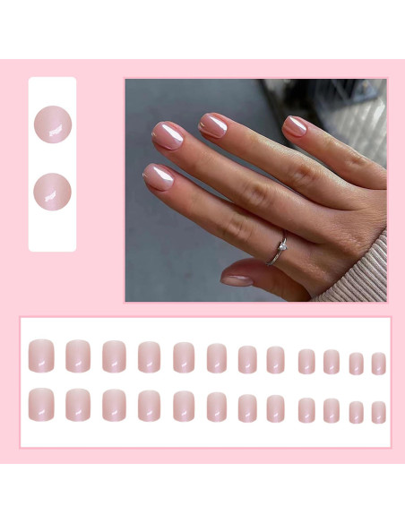 24 Uñas Postizas Cortas Cuadradas RIIICFDD Rosa Nude
