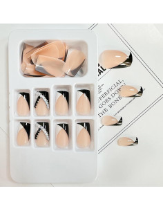 Uñas Postizas Francesas Negras y Blancas Puyokinm 24 Piezas 2