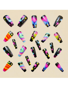 Uñas Postizas Negras Cuadradas Artísticas MIXFOSAHN 24 Pcs 2