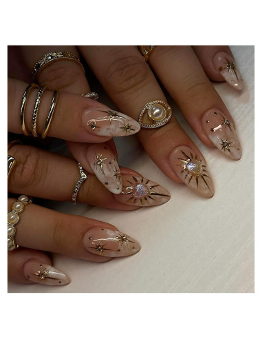 24 Uñas Postizas Almendra KSTBJN Acrílicas Brillantes