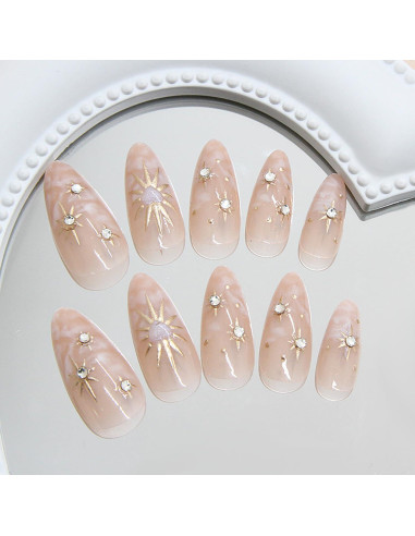 24 Uñas Postizas Almendra KSTBJN Acrílicas Brillantes