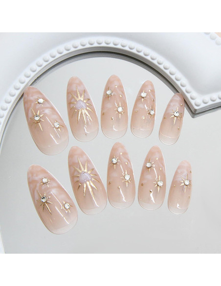 24 Uñas Postizas Almendra KSTBJN Acrílicas Brillantes