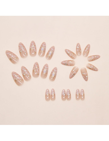 24 Uñas Postizas Almendra KSTBJN Acrílicas Brillantes