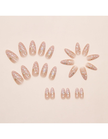 24 Uñas Postizas Almendra KSTBJN Acrílicas Brillantes