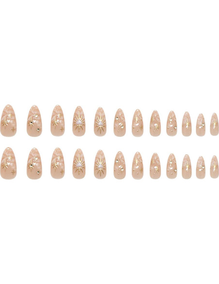 24 Uñas Postizas Almendra KSTBJN Acrílicas Brillantes