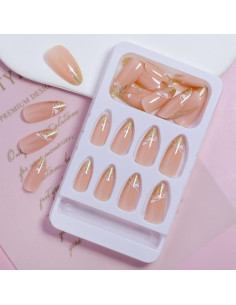 Uñas Postizas Acrílicas TUZANDW 24 Pcs Almendra Brillo Dorado 2