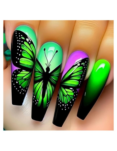 Uñas Postizas Cuadradas Negras Verdes Moradas 24PCS OCOUYVD