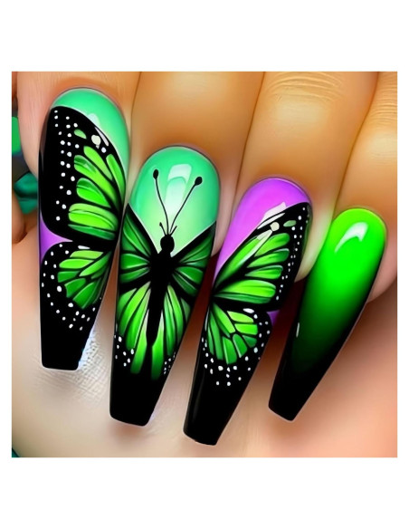 Uñas Postizas Cuadradas Negras Verdes Moradas 24PCS OCOUYVD