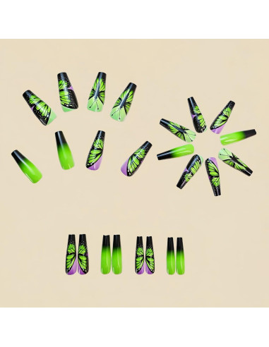 Uñas Postizas Cuadradas Negras Verdes Moradas 24PCS OCOUYVD