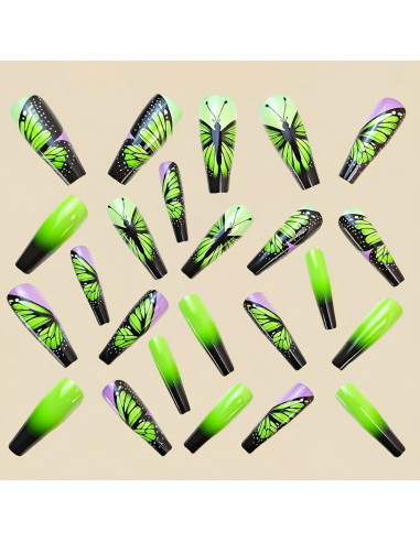 Uñas Postizas Cuadradas Negras Verdes Moradas 24PCS OCOUYVD