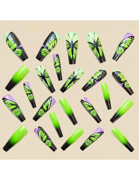 Uñas Postizas Cuadradas Negras Verdes Moradas 24PCS OCOUYVD