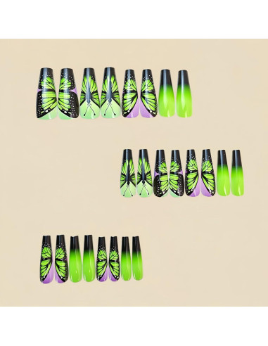 Uñas Postizas Cuadradas Negras Verdes Moradas 24PCS OCOUYVD