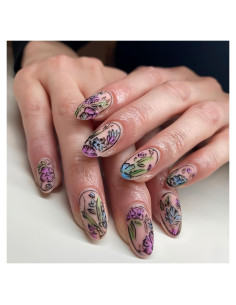 Uñas Postizas Cortas Almendras Coloridas Floral 24Pcs