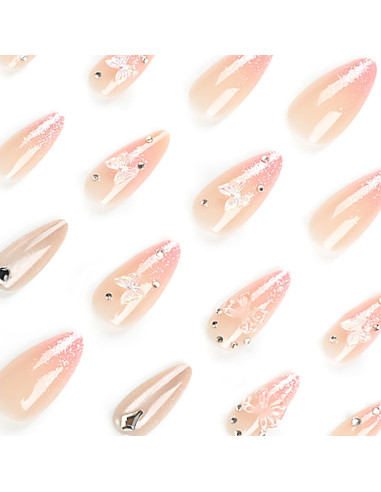 24 Uñas Postizas Almendra RIICFDD Brillo Rosa Completo