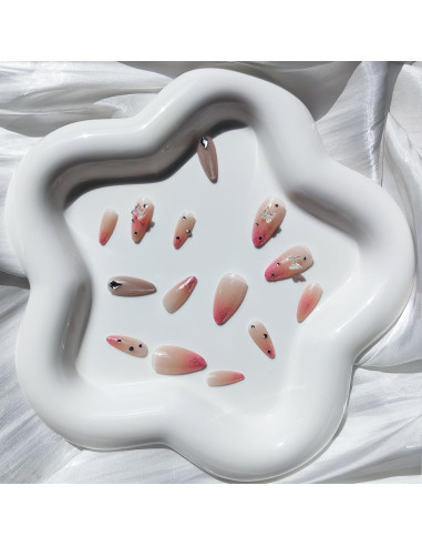 24 Uñas Postizas Almendra RIICFDD Brillo Rosa Completo