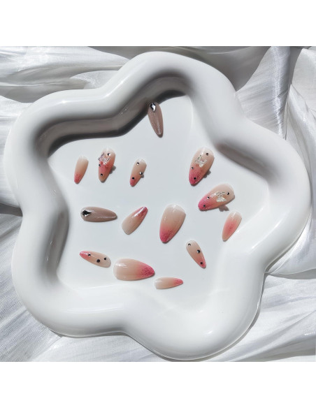 24 Uñas Postizas Almendra RIICFDD Brillo Rosa Completo