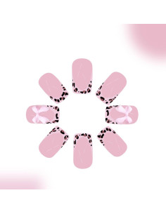 Uñas Postizas Medianas Cuadradas FOLONRAL 24Pcs Lazo 3D 2