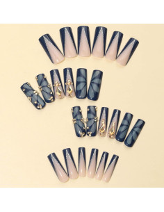 Uñas Postizas Cuadradas RTKHFZE 24pcs Acrílicas Azul Oscuro 2