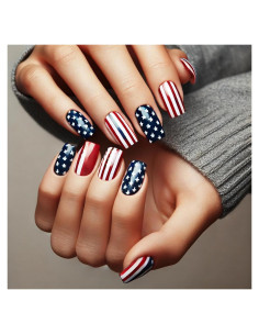 Uñas Postizas de Presión MABKJLF 4 de Julio 24 Pcs Acrílicas