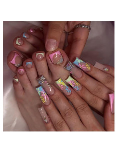 48 Uñas Postizas Acrílicas CEWEWP con Flores y Pegamento