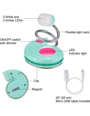 Luz de Libro Recargable HONGUT Azul con 3 Modos de Brillo