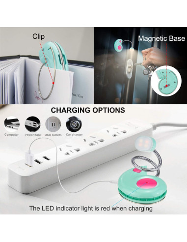 Luz de Libro Recargable HONGUT Azul con 3 Modos de Brillo