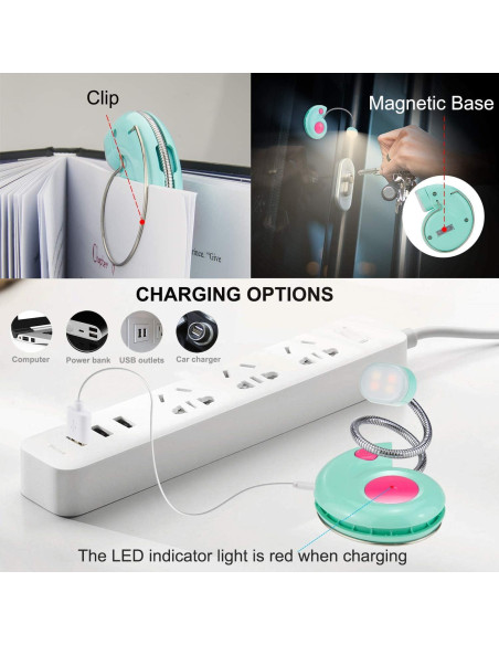 Luz de Libro Recargable HONGUT Azul con 3 Modos de Brillo