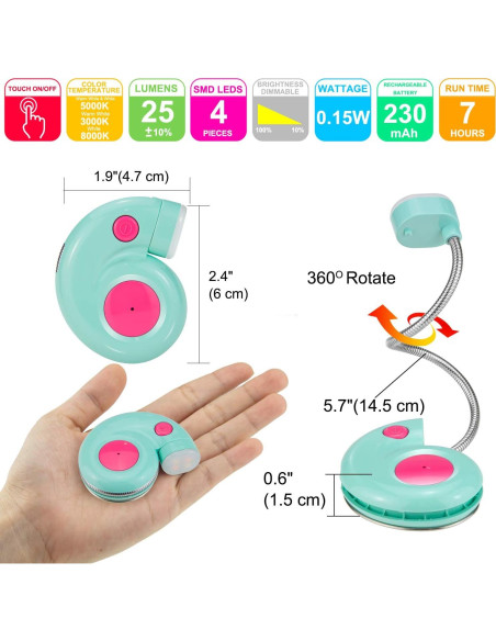 Luz de Libro Recargable HONGUT Azul con 3 Modos de Brillo
