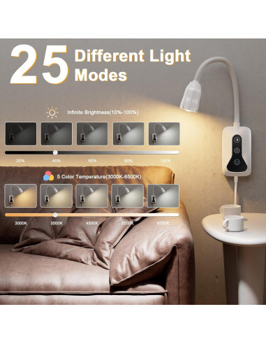 Luz de Lectura Montada en Pared HUAEU LED Regulable 2 Paquete