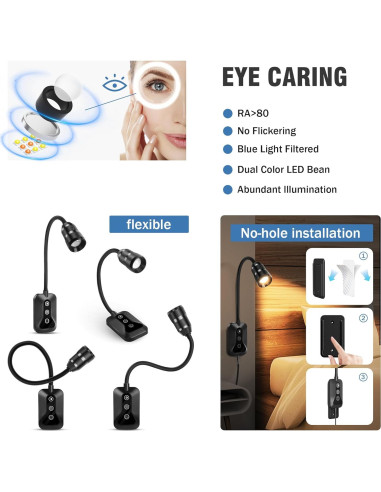 Luz de Lectura Montada en Pared HUAEU LED Regulable 2 Paquete