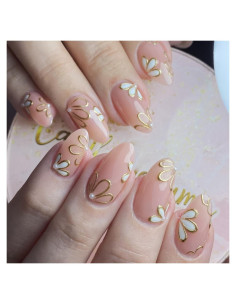 Uñas Postizas de Almendra BSBTBZ 24Pcs con Diseño Floral