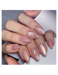 Uñas Postizas Cortas ANDGING Ojo de Gato Rosa 24 Pcs