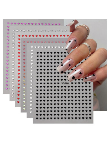 6 Hojas Calcomanías de Uñas Corazón Brillantes BSBTBZ