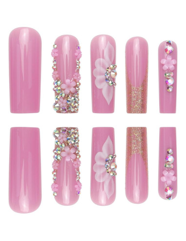 Uñas Postizas Cuadradas Rosadas CTTHNBD 24 Piezas