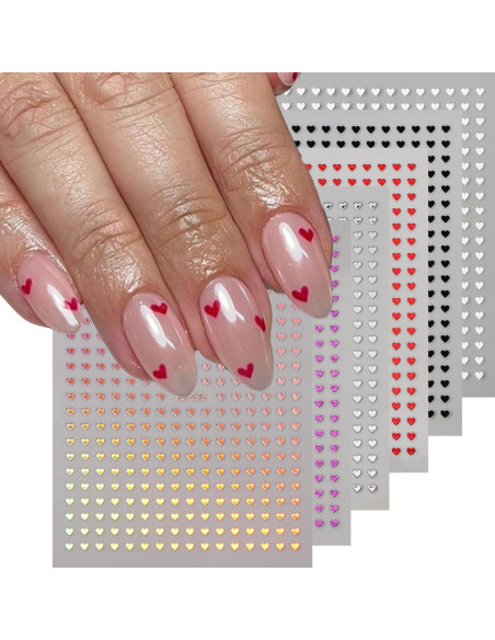 6 Hojas Calcomanías de Uñas Corazón Brillantes BSBTBZ