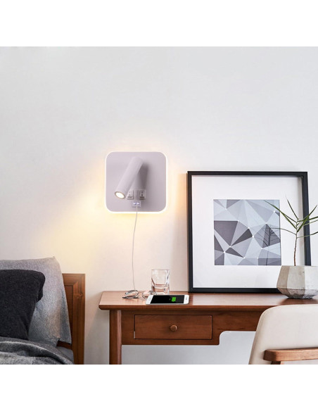 Luz de Pared LED AIRTWESD con Carga USB 13W 3000K Blanca