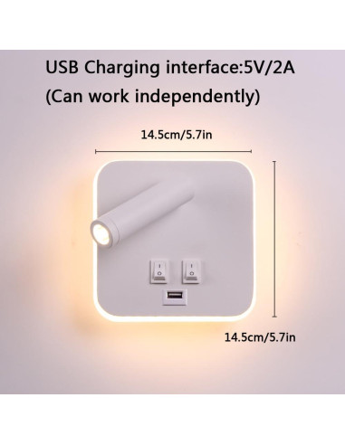 Luz de Pared LED AIRTWESD con Carga USB 13W 3000K Blanca