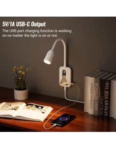Luz de Lectura Montada en Pared WOKWOYIO con Sensor y USB-C 2