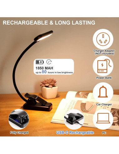 Luz de Atril LED iGoober Recargable USB-C 28 Perlas 4 Colores