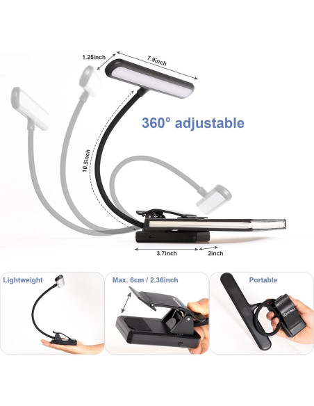 Luz de Atril LED iGoober Recargable USB-C 28 Perlas 4 Colores