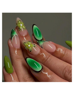 Uñas Postizas de Almendra FIEONCIY Acrílicas Francesas 12 Pzas