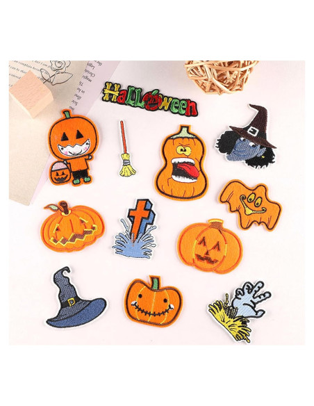 12 Parches Bordados Halloween Adonisaon Calabaza y Calavera