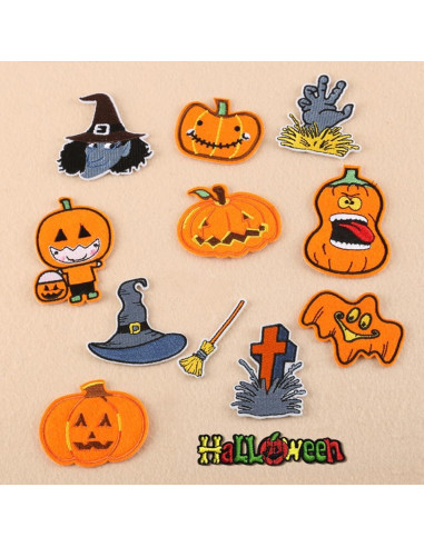 12 Parches Bordados Halloween Adonisaon Calabaza y Calavera