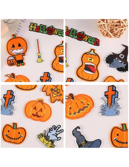 12 Parches Bordados Halloween Adonisaon Calabaza y Calavera