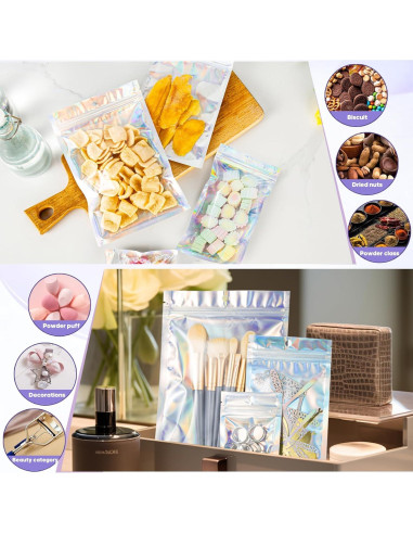 100 Bolsas Holográficas Reutilizables 3x4" Motomy para Alimentos