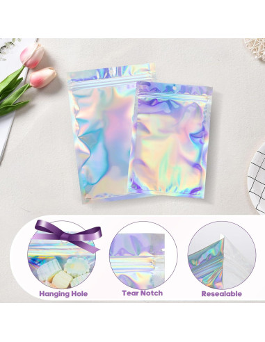 100 Bolsas Holográficas Reutilizables 3x4" Motomy para Alimentos