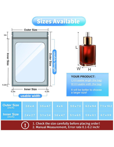 100 Bolsas Mylar Reutilizables a Prueba de Olores NKLEI 10x15 cm