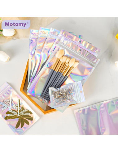100 Bolsas Holográficas Reutilizables 3x4" Motomy para Alimentos