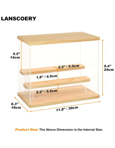 Caja de Exhibición Acrílica LANSCOERY 3 Niveles con Luz LED 30x16x24cm 2