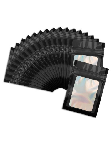 100 Bolsas Mylar Negras 6.9x10 cm con Ventana Clara CHTUGEM